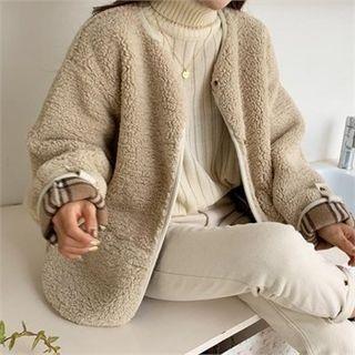 Tab-sleeve Sherpa-fleece Jacket Cream - One Size