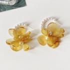 Flower Faux Pearl Alloy Dangle Earring Flower Pearl Earring - Yellow - One Size