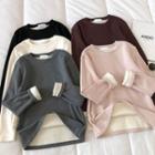 Long-sleeve Plain Fleece Knit Top