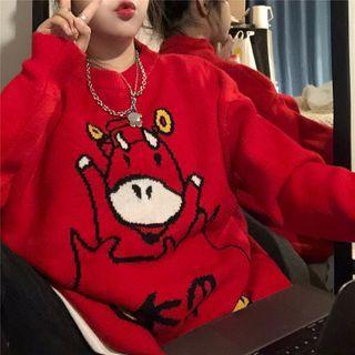 Couple Matching Cow Print Sweater As Shown In Figure - One Size