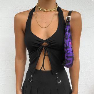 Plain Cut-out Halter Crop Tank Top