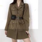 Long-sleeve Mini A-line Cargo Shirtdress / Chained Belt Pouch