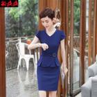Cap-sleeve Peplum Buckle Top/pants/skirt