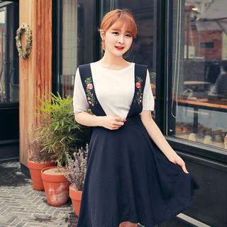 Embroidered-detail Suspender Dress