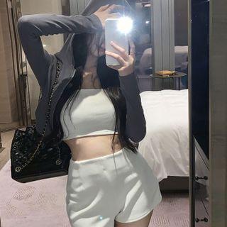 Hood Zip Jacket / Tube Top / Shorts / Set