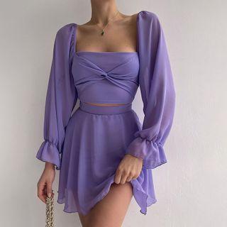 Mock Two Piece Long-sleeve Mini A-line Dress