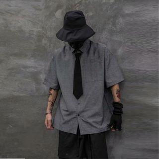Short-sleeve Plain Shirt With Tie