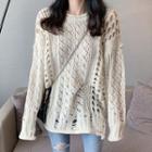 Plain Loose-fit Cutout Sweater