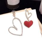 Non-matching Rhinestone Heart Dangle Earring 1 Pair - Silver Needle - Gold - One Size