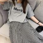 Elbow-sleeve Lettering T-shirt / Gingham A-line Skirt