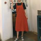 Set: Short-sleeve T-shirt + Midi A-line Pinafore Dress