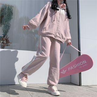 Two-tone Zip-up Hoodie / Straight-leg Jogger Sweatpants / Set