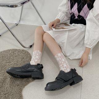 Block Heel Adhesive Strap Loafers