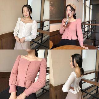 Square-neck Ruffle Hem Blouse