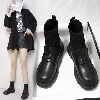 Plain Knit Panel Short Boots