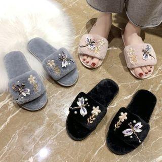 Rhinestone Furry Slippers