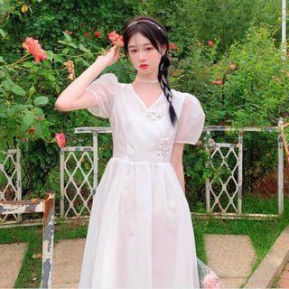Puff-sleeve Qipao Dress