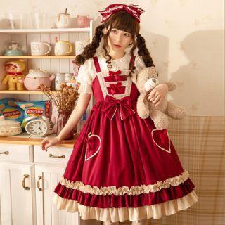 Ruffled Heart Pocket Midi Overall Dress