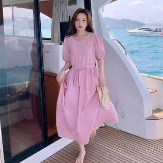 Wide Round-neck Puff-sleeve Dress