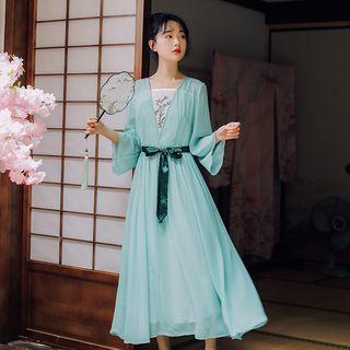 Embroidered Long-sleeve Chiffon Hanfu Dress
