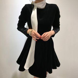 Tie-neck Long-sleeve Mini A-line Dress Black - One Size