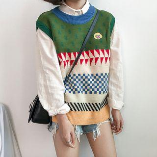 Color Block Pattern Knit Vest
