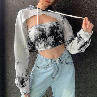 Set: Tie-dyed Bandeau + Cropped Hoodie