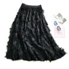 Feather Detail Midi A-line Skirt