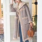 Faux Shearling Plaid Buttoned Coat
