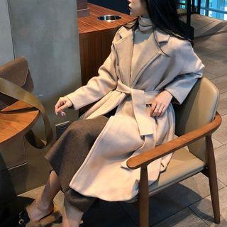 Notch-lapel Tie-waist Buttoned Coat