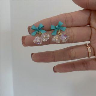 Bow Faux Crystal Dangle Earring 1 Pair - Green & Transparent - One Size