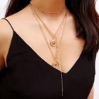 Coin Pendant Layered Choker Necklace