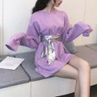 Long-sleeve Midi T-shirt Dress With Belt
