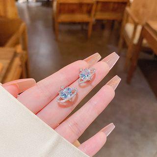 Rhinestone Heart Ear Stud E5081 - 1 Pair - Silver - One Size