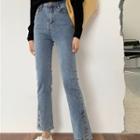 High-waist Slit Button-up Cropped Jeans
