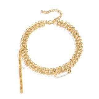 Faux Pearl Pendant Alloy Choker 4850 - Gold - One Size