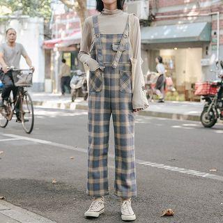 Long-sleeve Top / Plaid Overall Pants