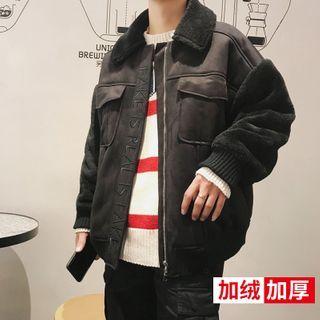 Long-sleeve Lettering Faux Fur Jacket