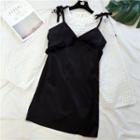 Set: Perforated Long-sleeve Lace Top + Spaghetti Strap Dress