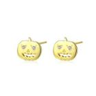 Sterling Silver Plated Gold Fashion Creative Halloween Pumpkin Cubic Zirconia Stud Earrings Golden - One Size