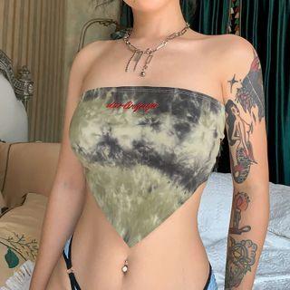 Lettering Embroidered Tie-dye Tube Top