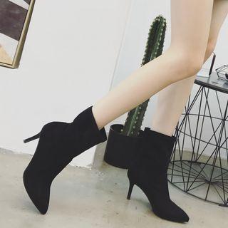 Plain Velvet High-heel Mid-calf Boots