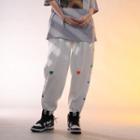 Heart Pattern Embroidered Panel Button Sweatpants
