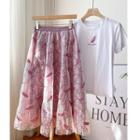 Feather Embroidered T-shirt / Mesh Midi A-line Skirt