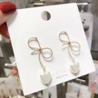 Faux Pearl Alloy Bow Dangle Earring 1 Pair - Silver Stud - Gold - One Size