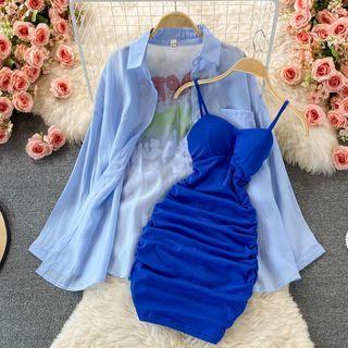Set: Sheer Shirt + Spaghetti Strap Mini Dress