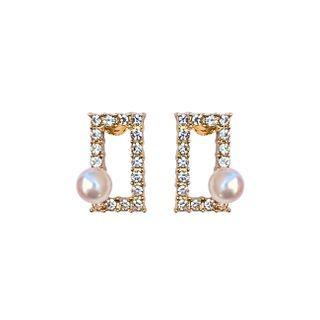 Sterling Silver Rhinestone Faux Pearl Stud Earring 1 Pair - S925 Silver - Silver - One Size