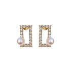 Sterling Silver Rhinestone Faux Pearl Stud Earring 1 Pair - S925 Silver - Silver - One Size