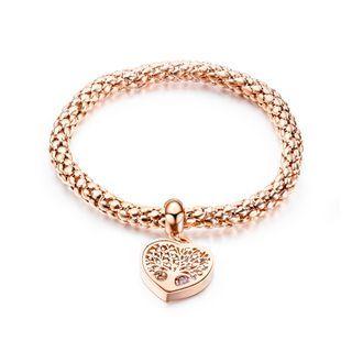 Fashion And Romantic Plated Rose Gold Heart-shaped Tree Of Life 316l Stainless Steel Bracelet With Cubic Zirconia Rose Gold - One Size