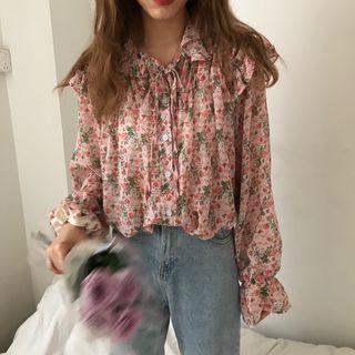 Floral Chiffon Shirt Mauve Pink - One Size